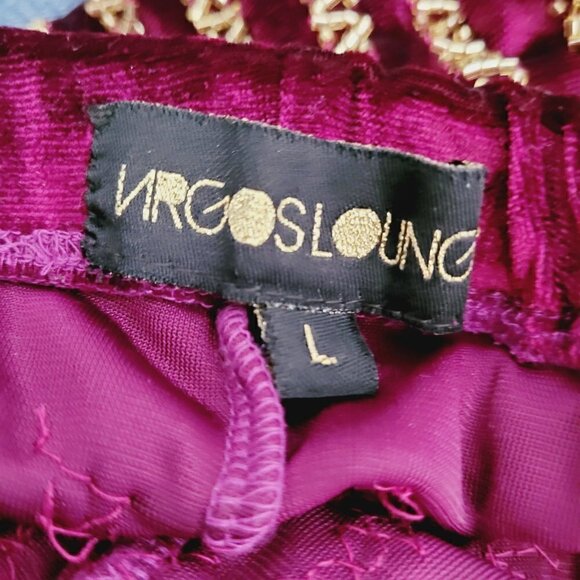 Virgo’s Lounge Burgundy Velvet Gold Beaded Leggings - Picture 5 of 7